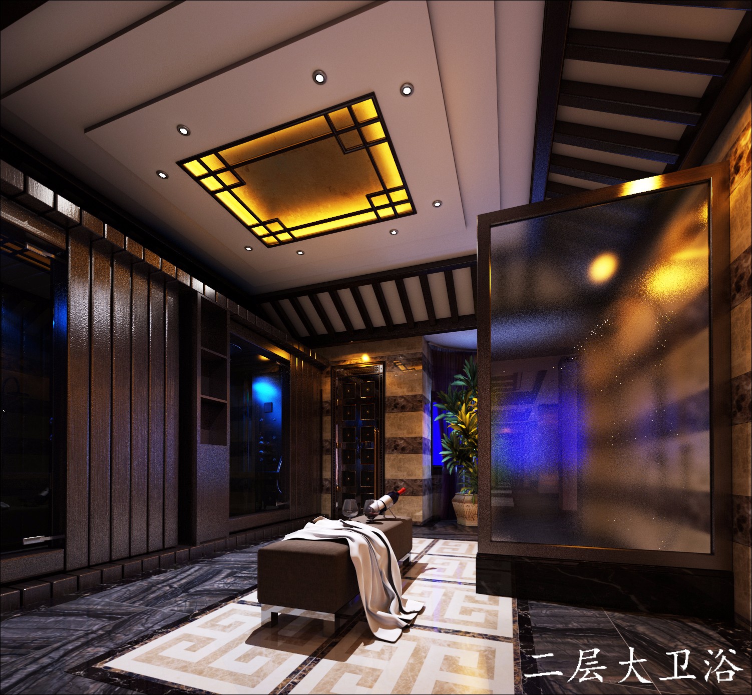 天津新中式会所设计二层效果