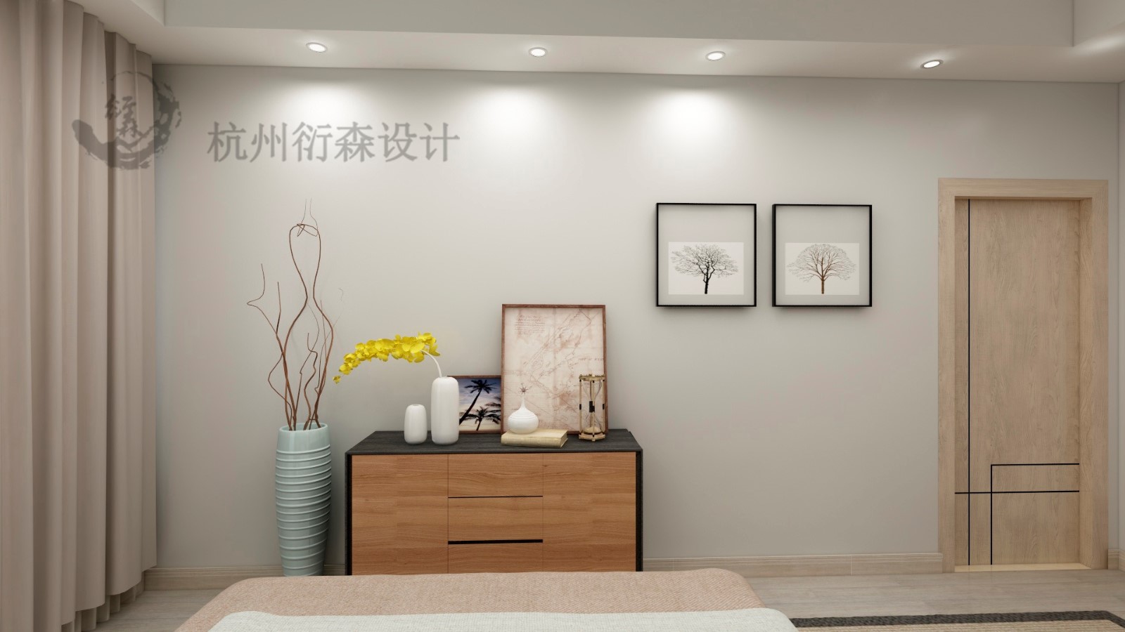 现代卧室背景墙效果图
