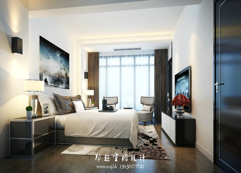 现代卧室背景墙效果图