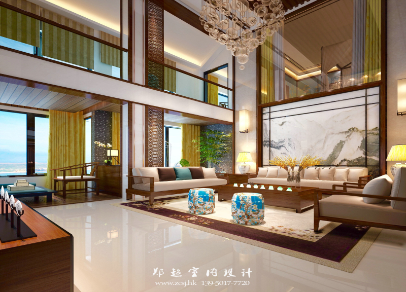 中式客厅沙发背景墙效果图